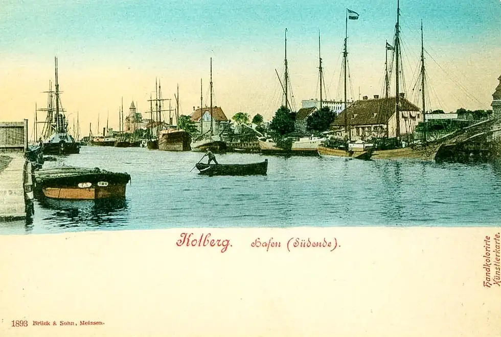 Ansicht des alten Kolberger Hafens als Beitrag zur Geschichte Kolbergs und maritimen Entwicklung der Stadt.